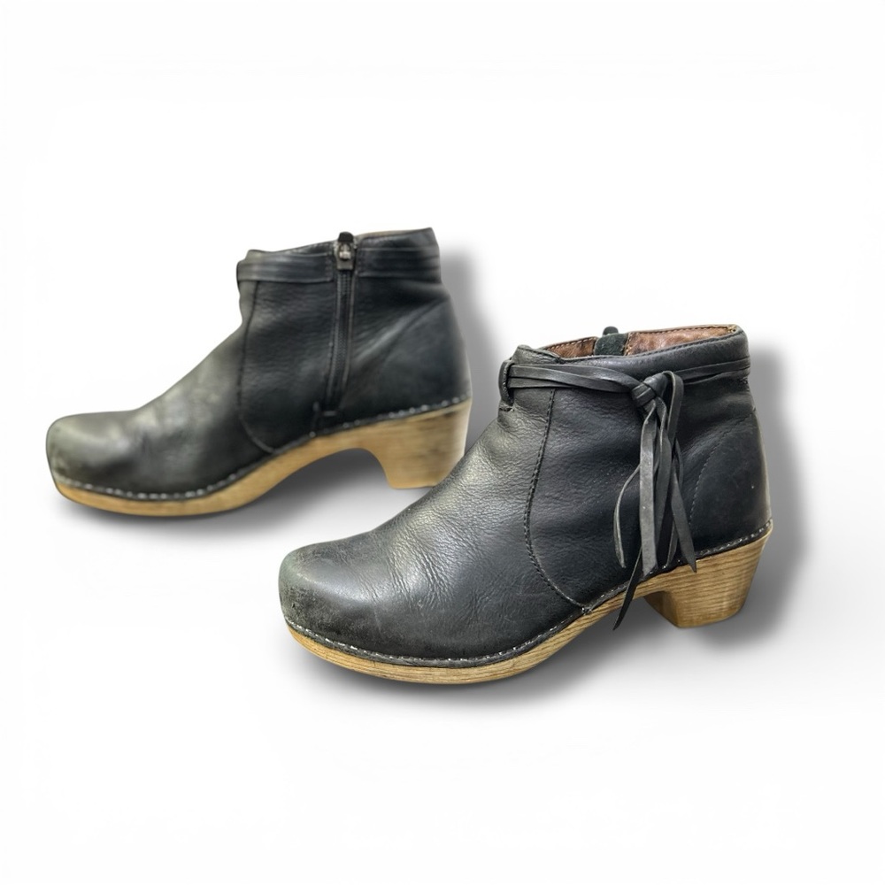🖤 Dansko Black Leather Ankle Clog‎ Booties EU 38